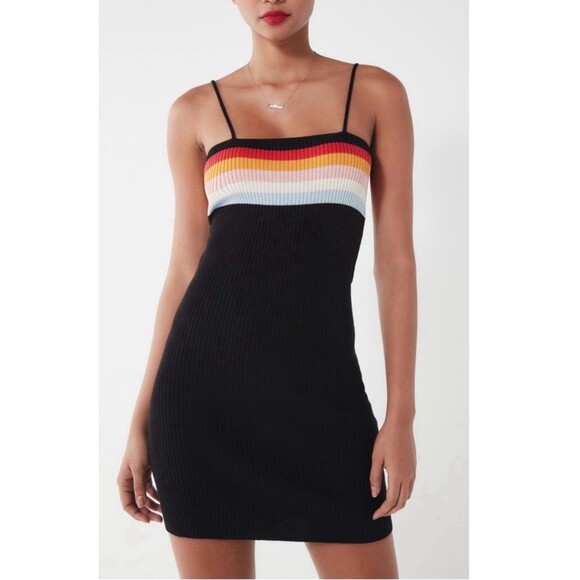 Urban Outfitters Bodycon Knit Retro Striped Dress Adjustable Strap Womens Medium - Picture 1 of 12